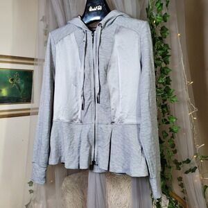White House Black Market Jacket/ Hoodie Peplum WKND Full Zip Fit & Flare Grey S